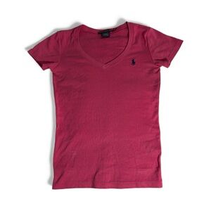 Ralph Lauren Sport Short Sleeve V-Neck Shirt Hot Pink XS Polo Embroidery